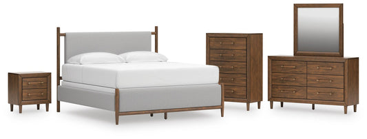Lyncott King Upholstered Bed, Dresser, Mirror, Chest and Nightstand