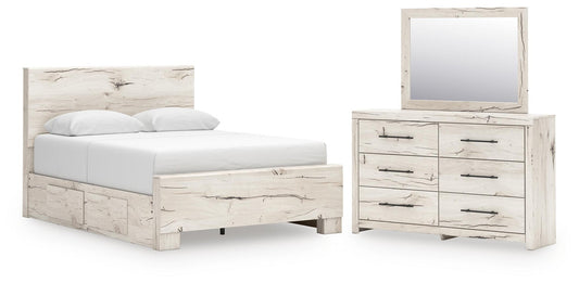 Lawroy Queen Panel Bed with Storage, Dresser and Mirror
