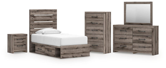 Urbanoore Twin Panel Bed with Storage, Dresser, Mirror, Chest and Nightstand
