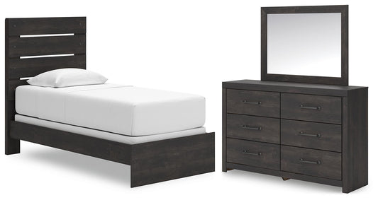 Delmorta Twin Panel Bed, Dresser and Mirror