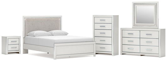 Birmonton Queen Upholstered Panel Platform Bed, Dresser, Mirror, Chest and Nightstand