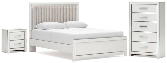 Birmonton Queen Upholstered Panel Platform Bed, Dresser, Mirror and Nightstand