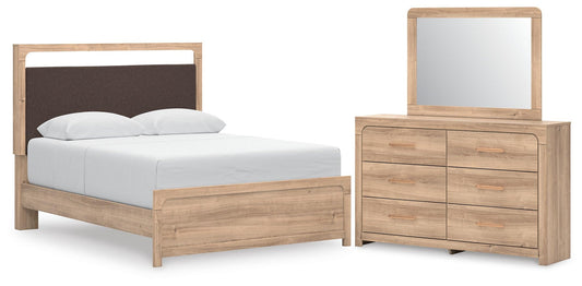 Hollymount Queen Upholstered Platform Bed, Dresser and Mirror