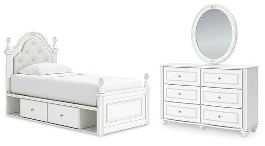 Maylilly Twin Upholstered Panel Storage Bed, Dresser and Mirror