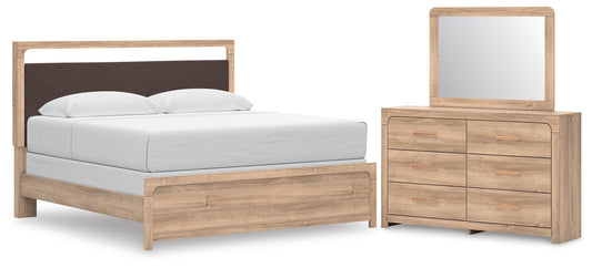 Hollymount King Upholstered Panel Bed, Dresser and Mirror