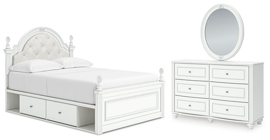 Maylilly Full Upholstered Panel Storage Bed, Dresser and Mirror
