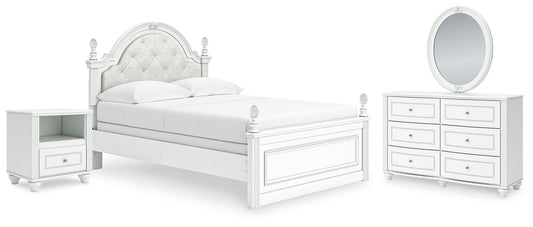 Maylilly Full Upholstered Panel Bed, Dresser, Mirror and Nightstand