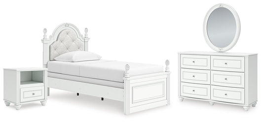 Maylilly Twin Upholstered Panel Bed, Dresser, Mirror and Nightstand