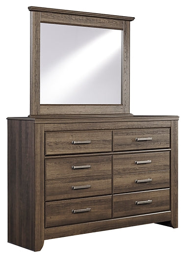 Juararo California King Poster Bed with Mirrored Dresser