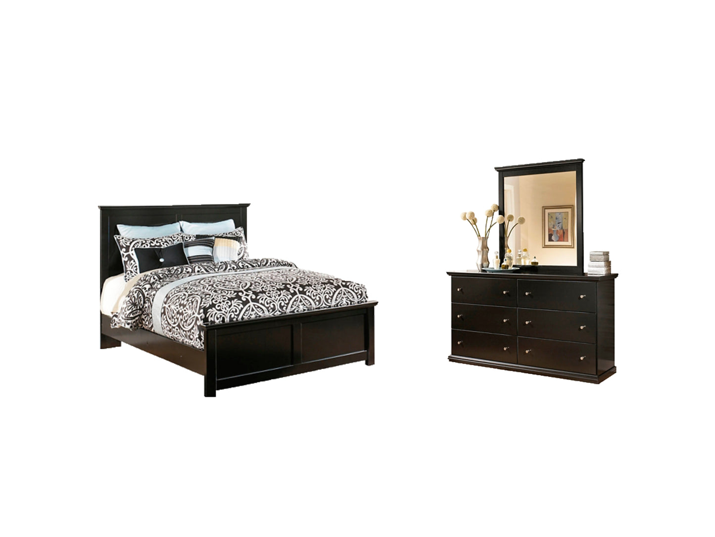 Maribel King Panel Bed with Mirrored Dresser