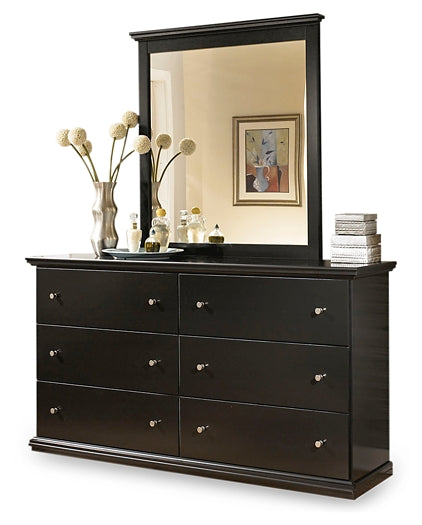 Maribel Queen/Full Panel Headboard with Mirrored Dresser, Chest and 2 Nightstands