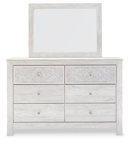 Paxberry King Panel Bed with Mirrored Dresser, Chest and Nightstand