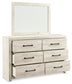 Cambeck Queen Upholstered Panel Bed with Mirrored Dresser, Chest and Nightstand