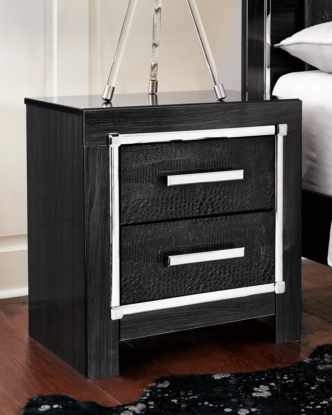 Kaydell King Upholstered Panel Storage Bed with Mirrored Dresser, Chest and 2 Nightstands