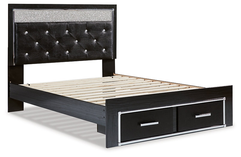 Kaydell Queen Upholstered Panel Storage Platform Bed with Mirrored Dresser, Chest and 2 Nightstands