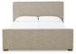 Dakmore Queen Upholstered Bed with Mirrored Dresser, Chest and Nightstand