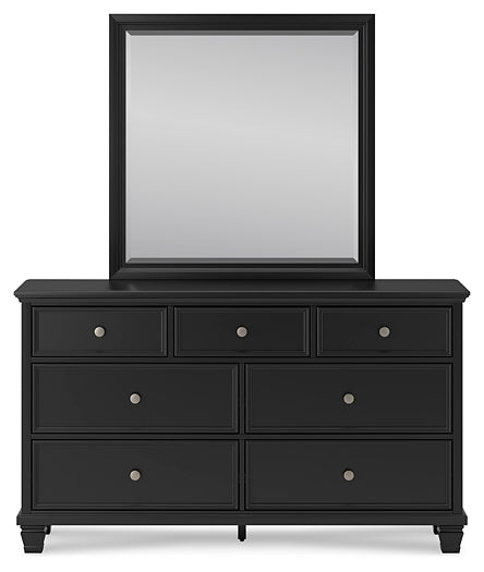 Lanolee California King Panel Bed with Mirrored Dresser and Chest