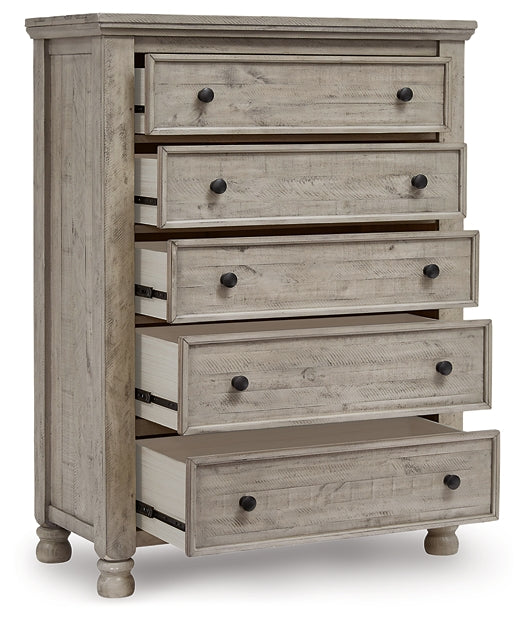 Harrastone Queen Panel Bed with Mirrored Dresser, Chest and Nightstand