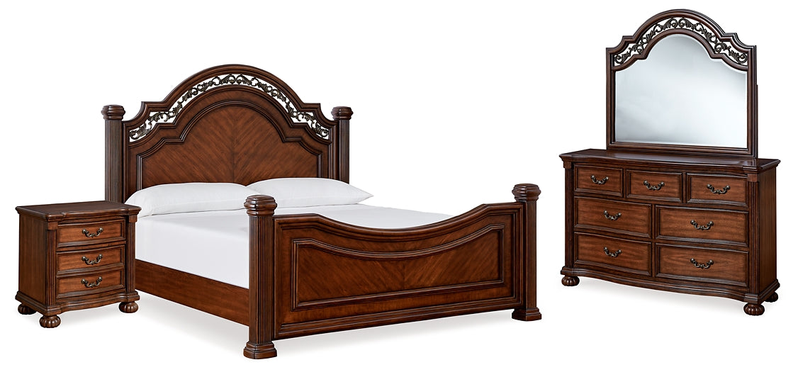 Lavinton Queen Poster Bed with Mirrored Dresser and Nightstand