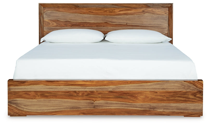 Dressonni California King Panel Bed with Mirrored Dresser