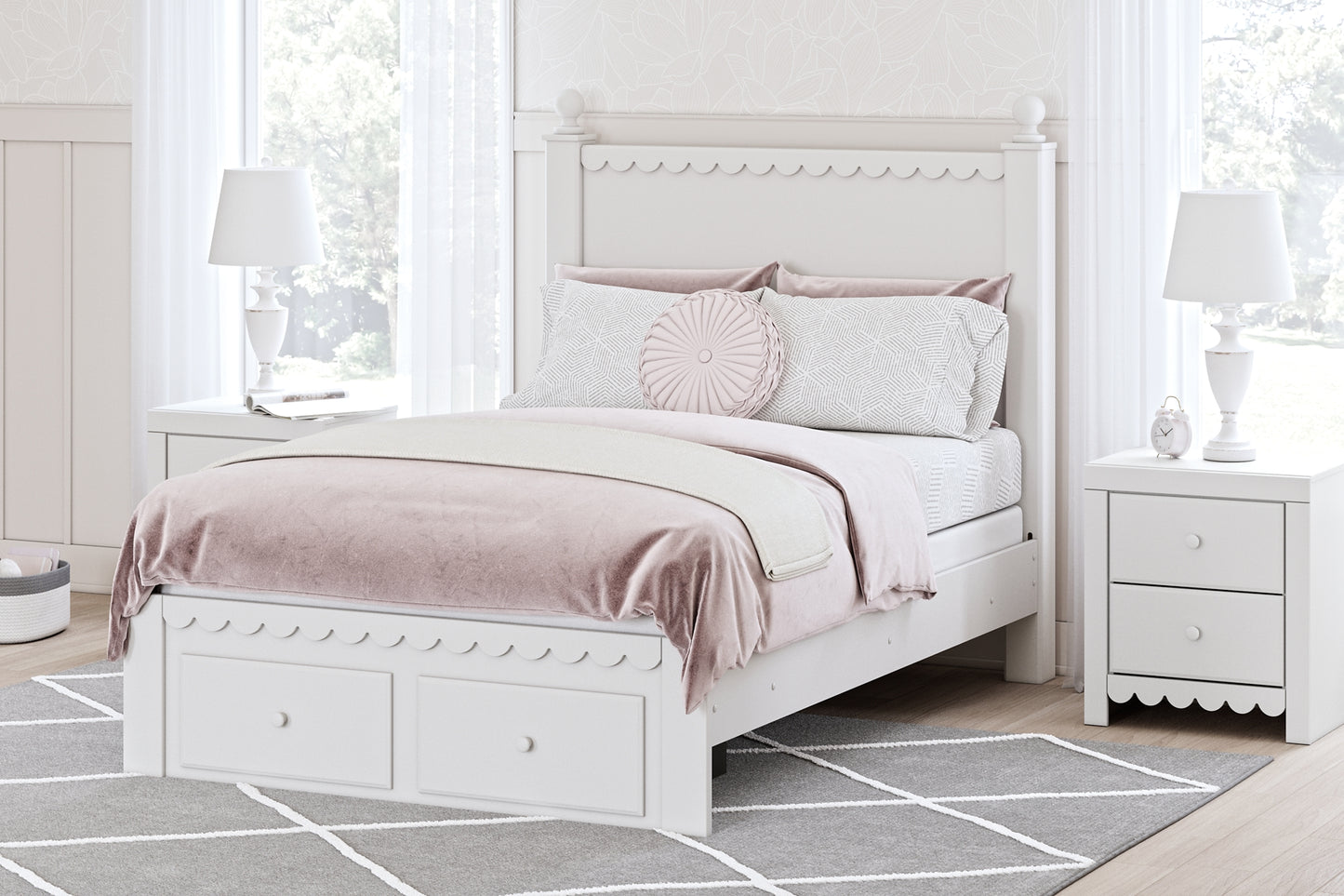 Mollviney Full Panel Storage Bed with Dresser and Nightstand