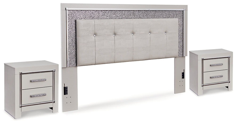 Zyniden King Upholstered Panel Headboard with 2 Nightstands