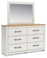 Linnocreek Full Panel Headboard with Mirrored Dresser, Chest and 2 Nightstands