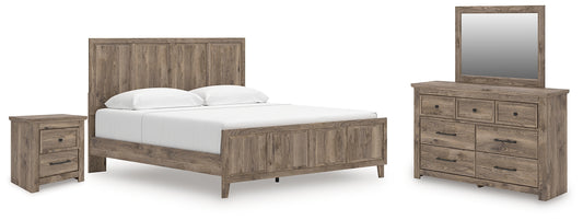 Rusticott King Panel Bed with Mirrored Dresser and Nightstand