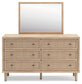 Cielden Full Upholstered Bed with Roll Slats, Dresser and Mirror