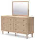 Cielden Full Upholstered Bed with Roll Slats, Dresser and Mirror