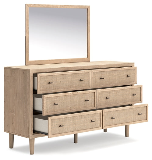 Cielden Full Upholstered Bed with Roll Slats, Dresser, Mirror and Nightstand