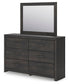 Delmorta Full Panel Bed with Storage, Dresser and Mirror