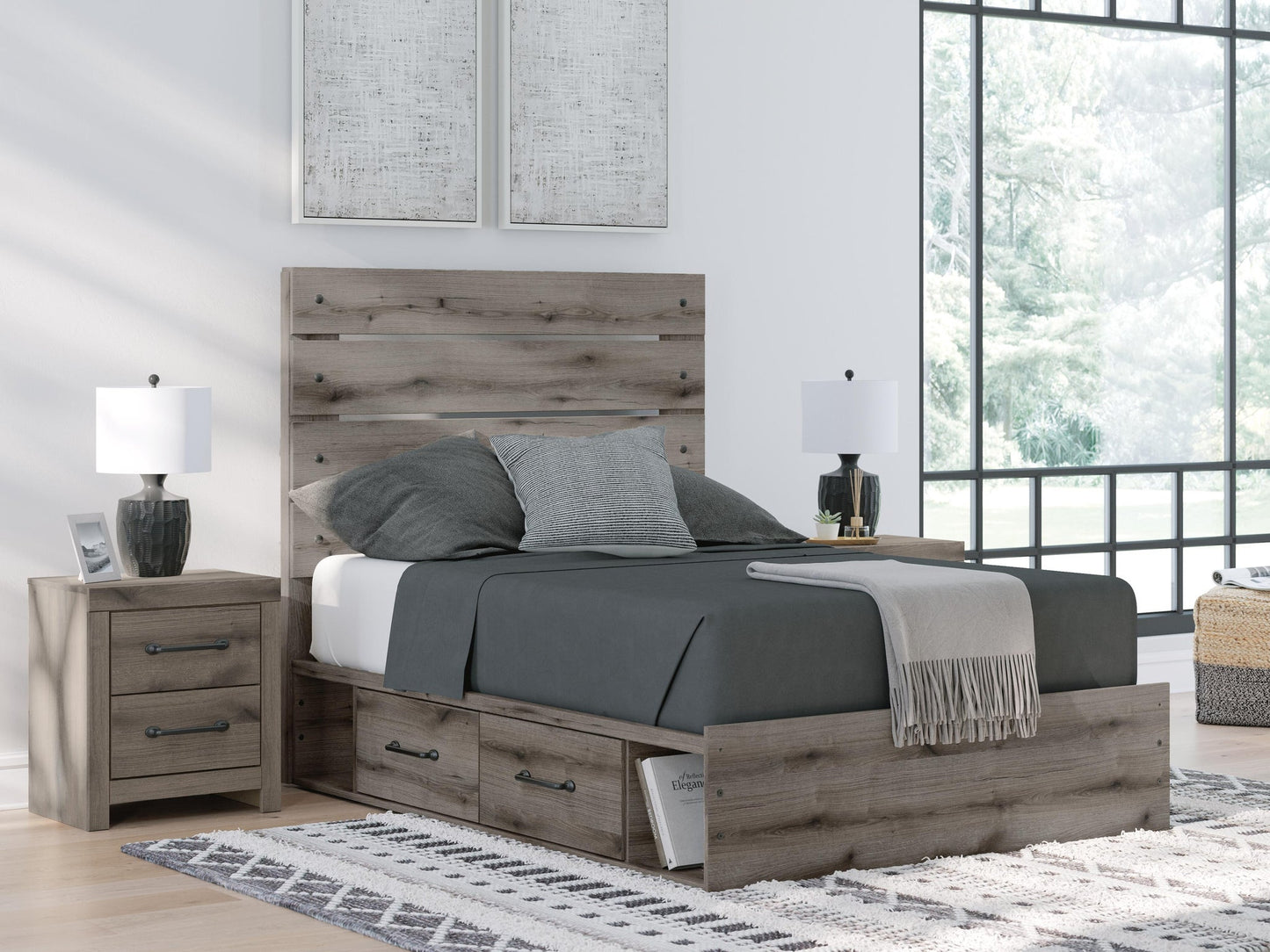 Urbanoore Full Panel Bed with Storage, Dresser, Mirror and Nightstand