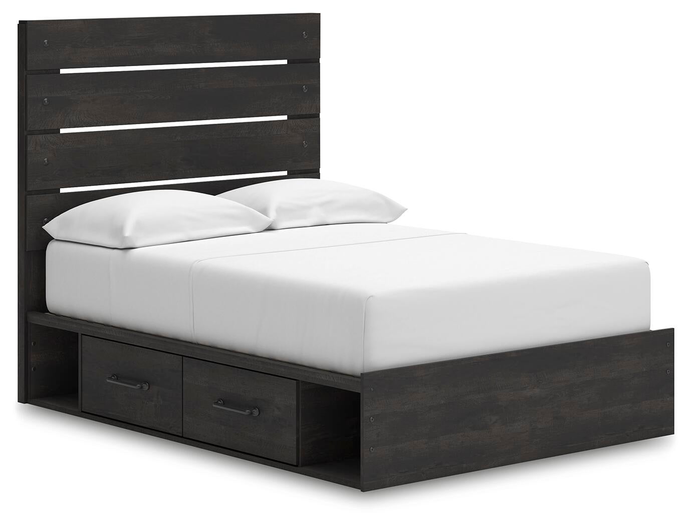 Delmorta Full Panel Bed with Storage, Dresser and Mirror