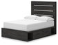 Delmorta Full Panel Bed with Storage, Dresser and Mirror