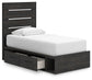 Delmorta Twin Panel Bed with Storage, Dresser, Mirror, Chest and Nightstand