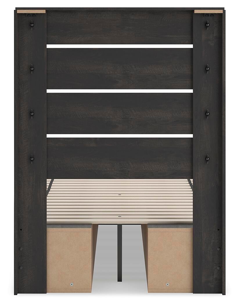 Delmorta Twin Panel Bed with Storage, Dresser, Mirror, Chest and Nightstand
