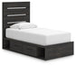 Delmorta Twin Panel Bed with Storage, Dresser and Mirror