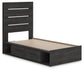Delmorta Twin Panel Bed with Storage, Dresser and Mirror