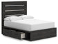 Delmorta Full Panel Bed with Storage, Dresser, Mirror, Chest and Nightstand