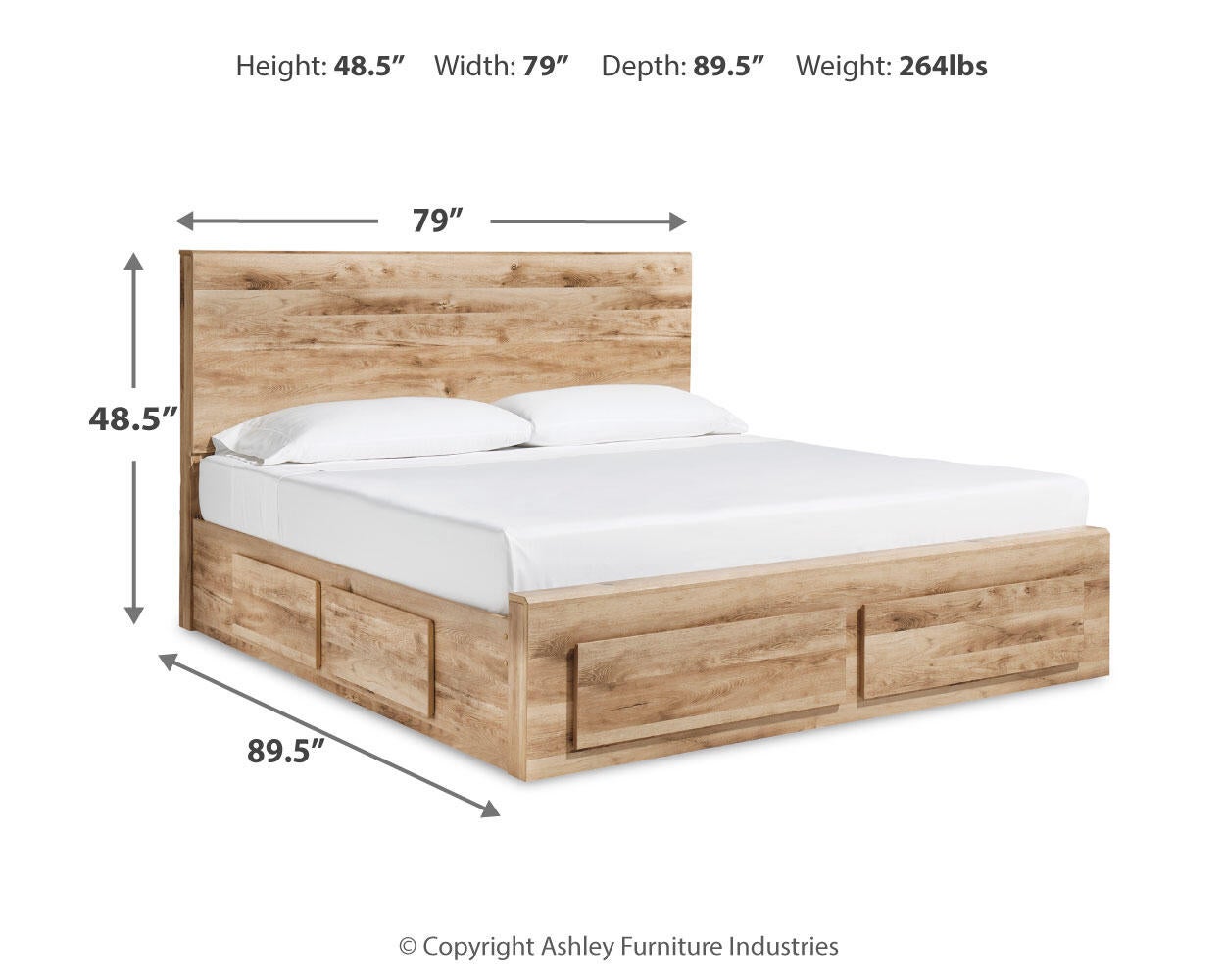 Hyanna King Panel Storage Bed with 1 Under Bed Storage Drawer, Dresser and Mirror