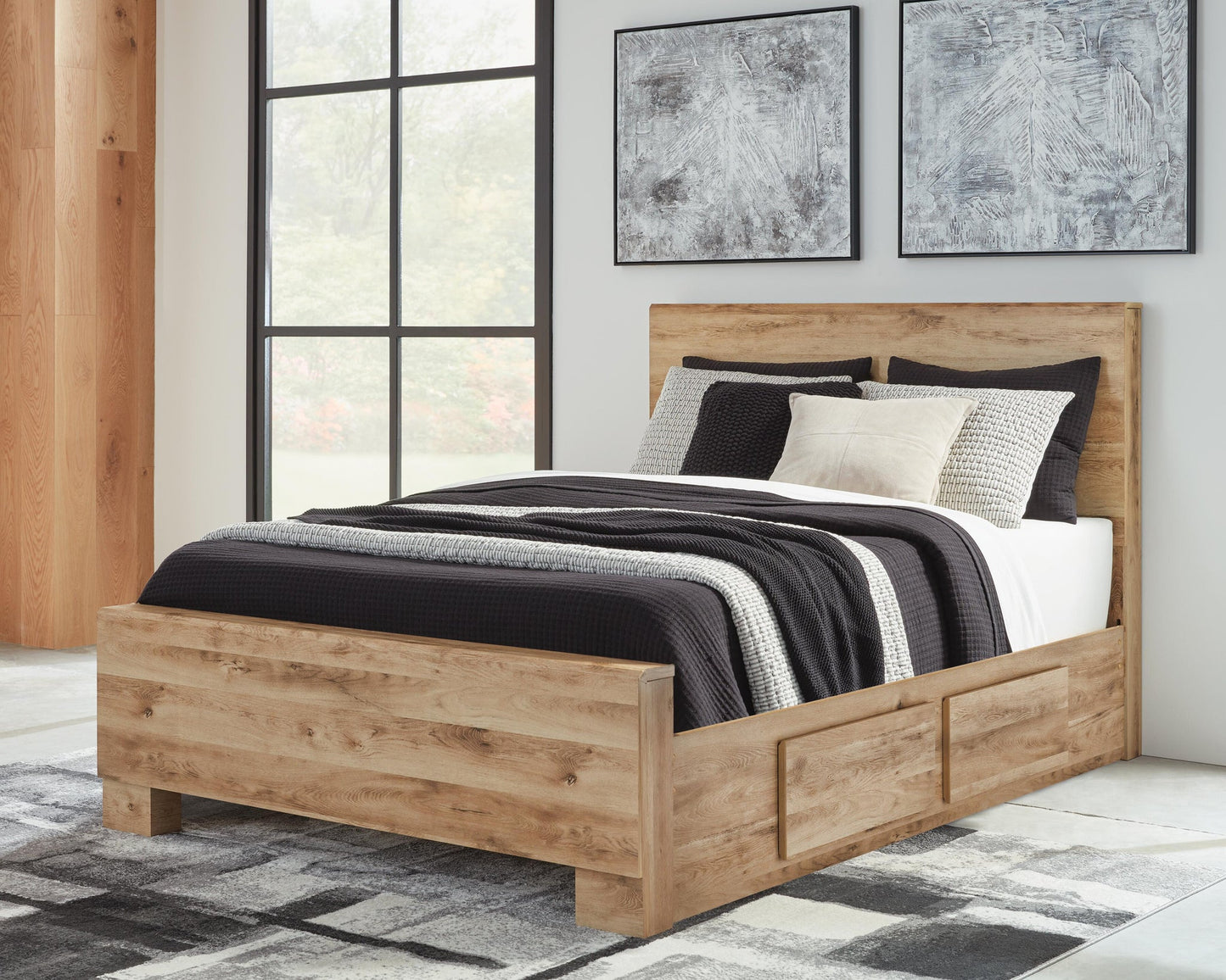 Hyanna Queen Panel Bed with 2 Side Storage, Dresser and Mirror