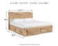 Hyanna Queen Panel Storage Bed with 1 Under Bed Storage Drawer, Dresser and Mirror