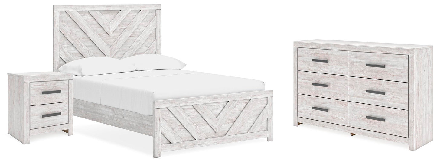 Cayboni Full Panel Bed with Mirrored Dresser