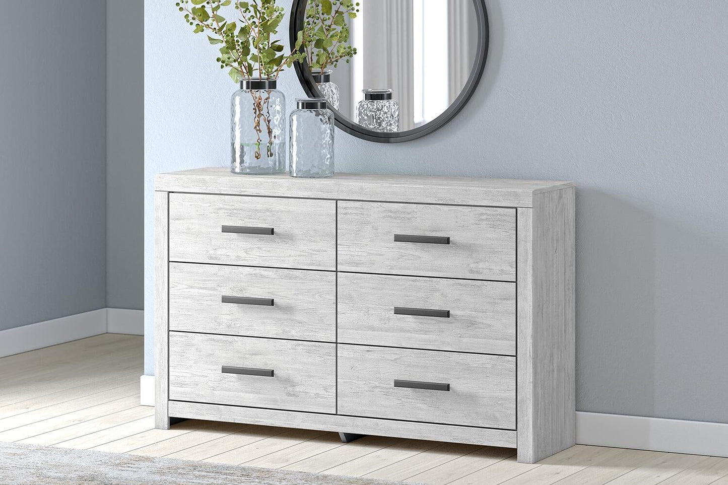 Cayboni Full Panel Bed with Mirrored Dresser